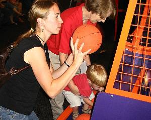Shooting hoops at Chuck E. Cheese's